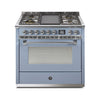Steel Fornuis Ascot 90 - Gas Fornuis | AQ9S | Model 2024-Fornuizen-Steel Cucine-5 PITS GAS MET TABLE/GRILL TOP (4T of 4B)-Mat blauw / Celeste-CHROME-Jones-Jansen